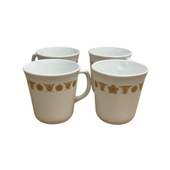 Vintage Corelle by Corning Coffee Mugs Cups Butterfly Gold Pattern Set of 4 USA - Picture 1 of 7